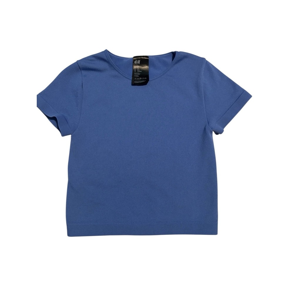 H&M Blue Purple Fitted Crop Workout Tee Short Sleeve Stretchy Women‎ Size XS